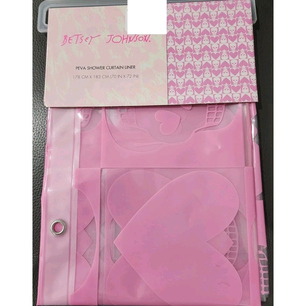 NEW Betsey Johnson Pink Skulls Hearts Shower Curtain Liner PEVA
